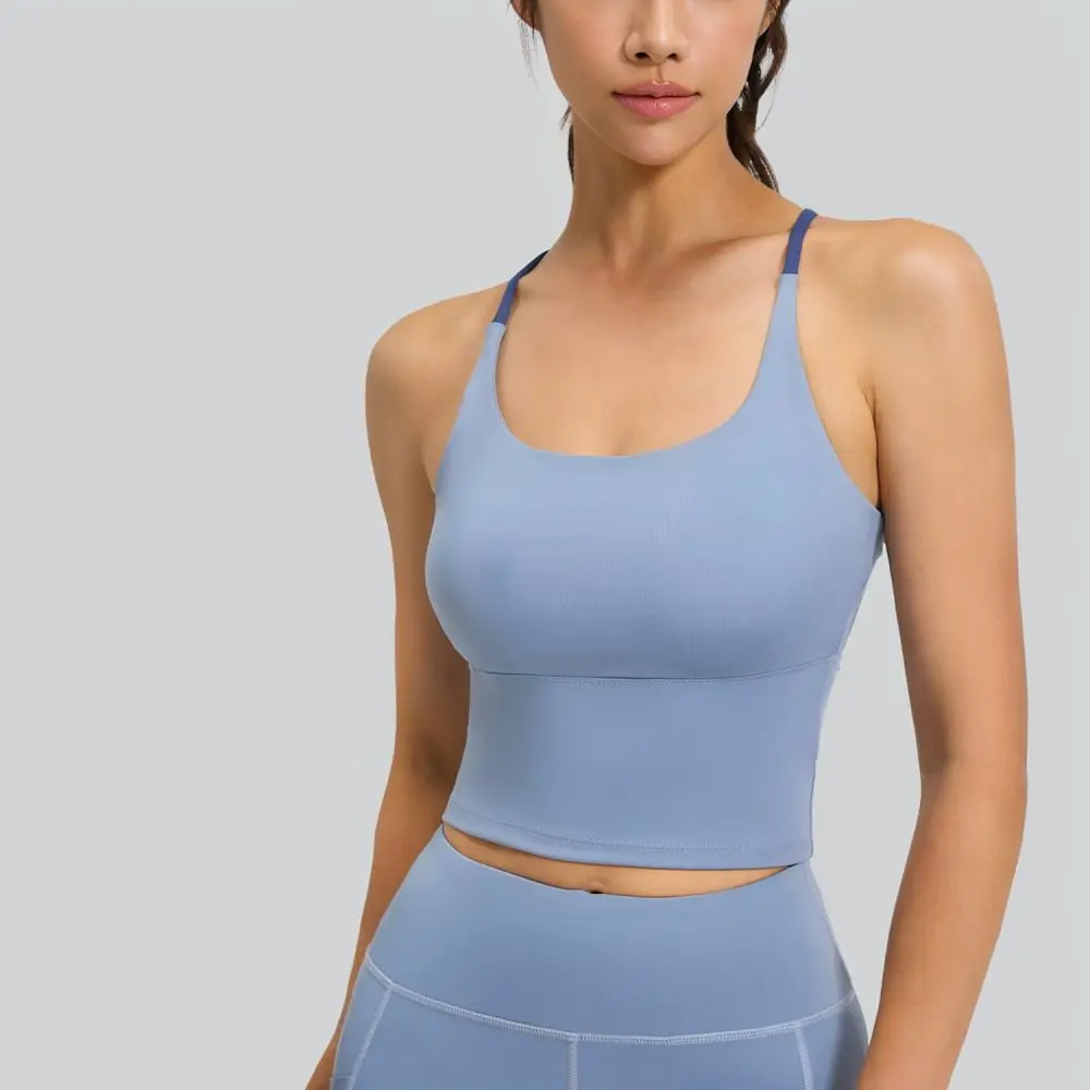 Cross Strap Sports Bra Women Padded Yoga Vest Breathable Backless Fitness Top High Elastic Gym Workout Running Camisole