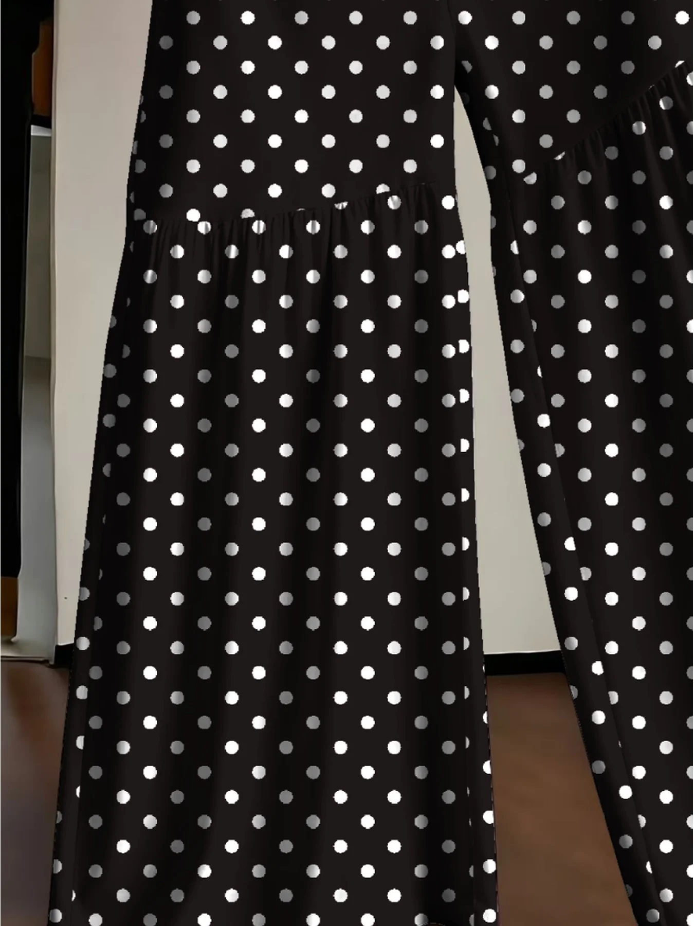 Damen-Freizeithose, elegant, einfarbig, mit Punktmuster, elastischer Bund, weites Bein, lange Hose, bequeme Passform, modisch – Detail 6