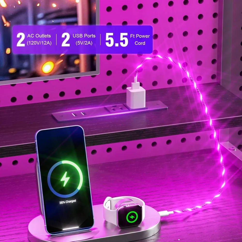 مكتب ألعاب مريح مع مساحة تخزين وإضاءة للمكتب المنزلي #4