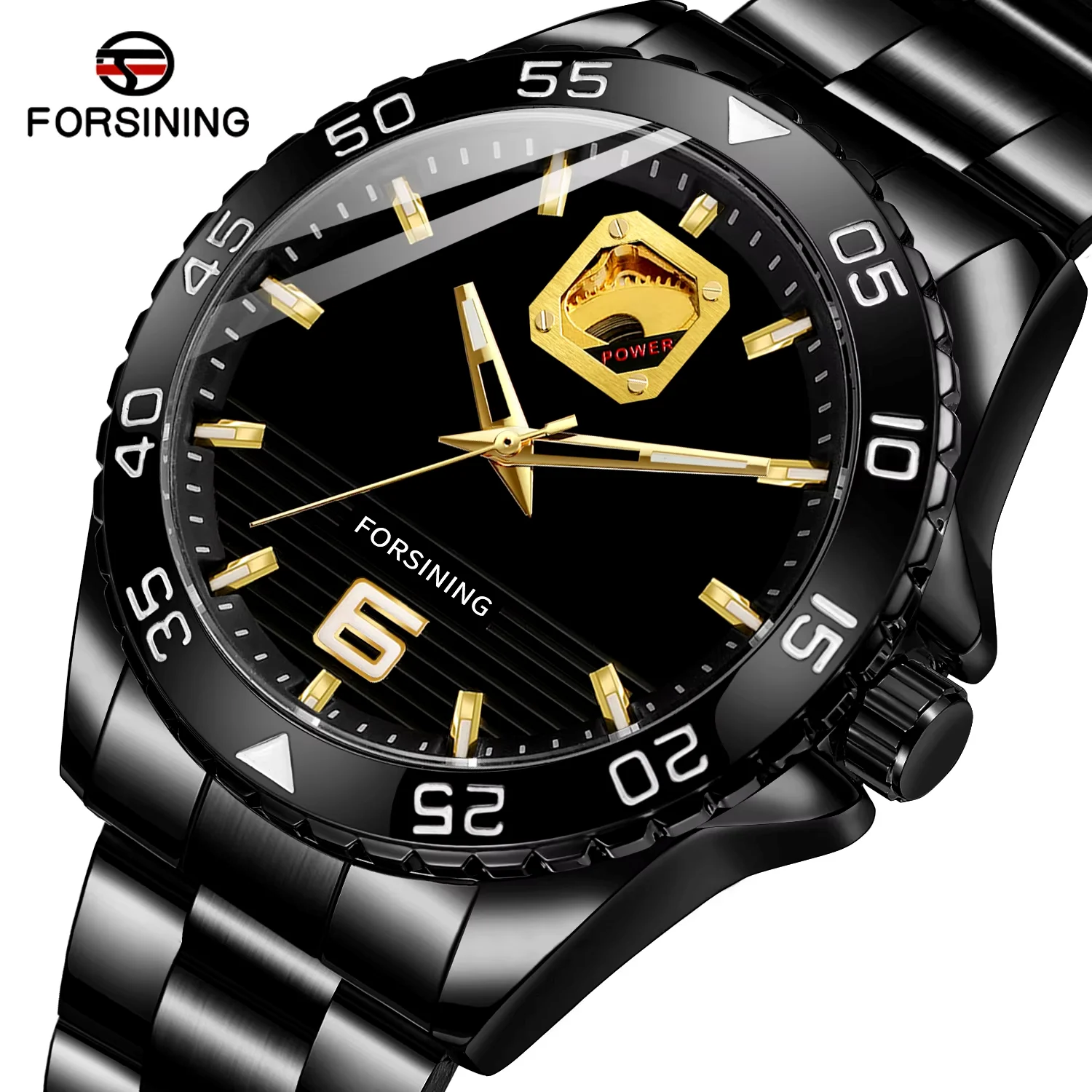 FORSINING men's and women's watches simple fashion hollow small square mechanical watch gear circular steel strap wrist watch