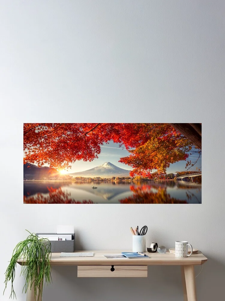 Mount Fuji Wall Art Japanese Mountain over Lake in Sunrise Art Print Canvas Poster, Living Room Decor, Home Wall Picture