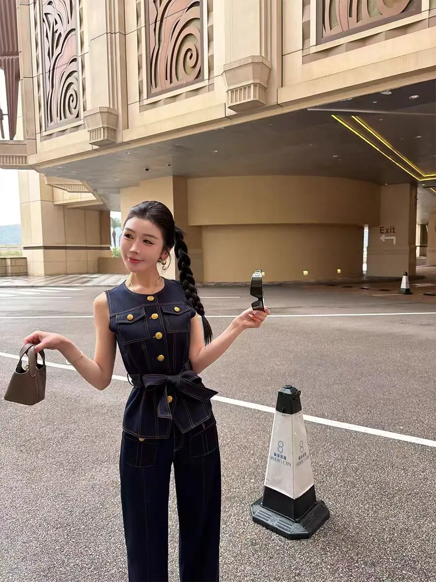 2026 Spring And Summer Dark Blue High Waist Denim Shorts Suit Y2k American Women's New Fashion Hip-Hop Gothic Casual Slim Shorts