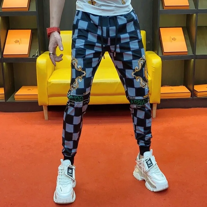 Men's Clothing Spring and Autumn high quality Fashion Brand Plaid Print Fashion Slim-fit All-match Handsome Casual Pants