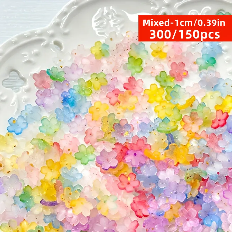 Perlas de flor de durazno tridimensionales de 10 mm, 300/150 unidades, con orificios y adornadas con detalles dorados, para manualidades DIY.