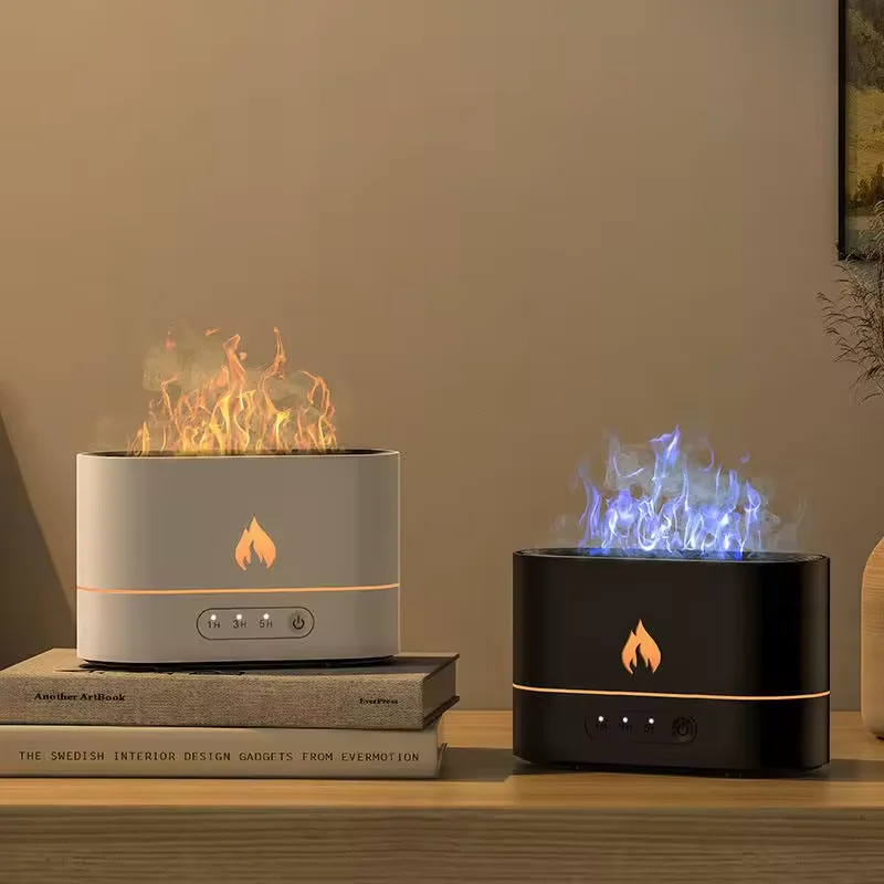 Portable Fire Flame Humidifier Ultrasonic Aromatic Diffuser Air Purifier 7-Color Light Timing Mute Room Essential Oil Humidifier