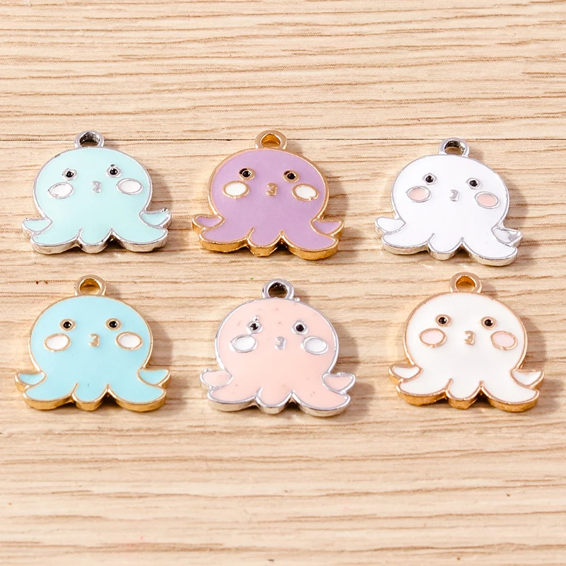 10pcs 15x15mm Cartoon Enamel Octopus Charms Pendants for Making Drop Earrings Bracelets Necklaces DIY Crafts Jewelry Findings