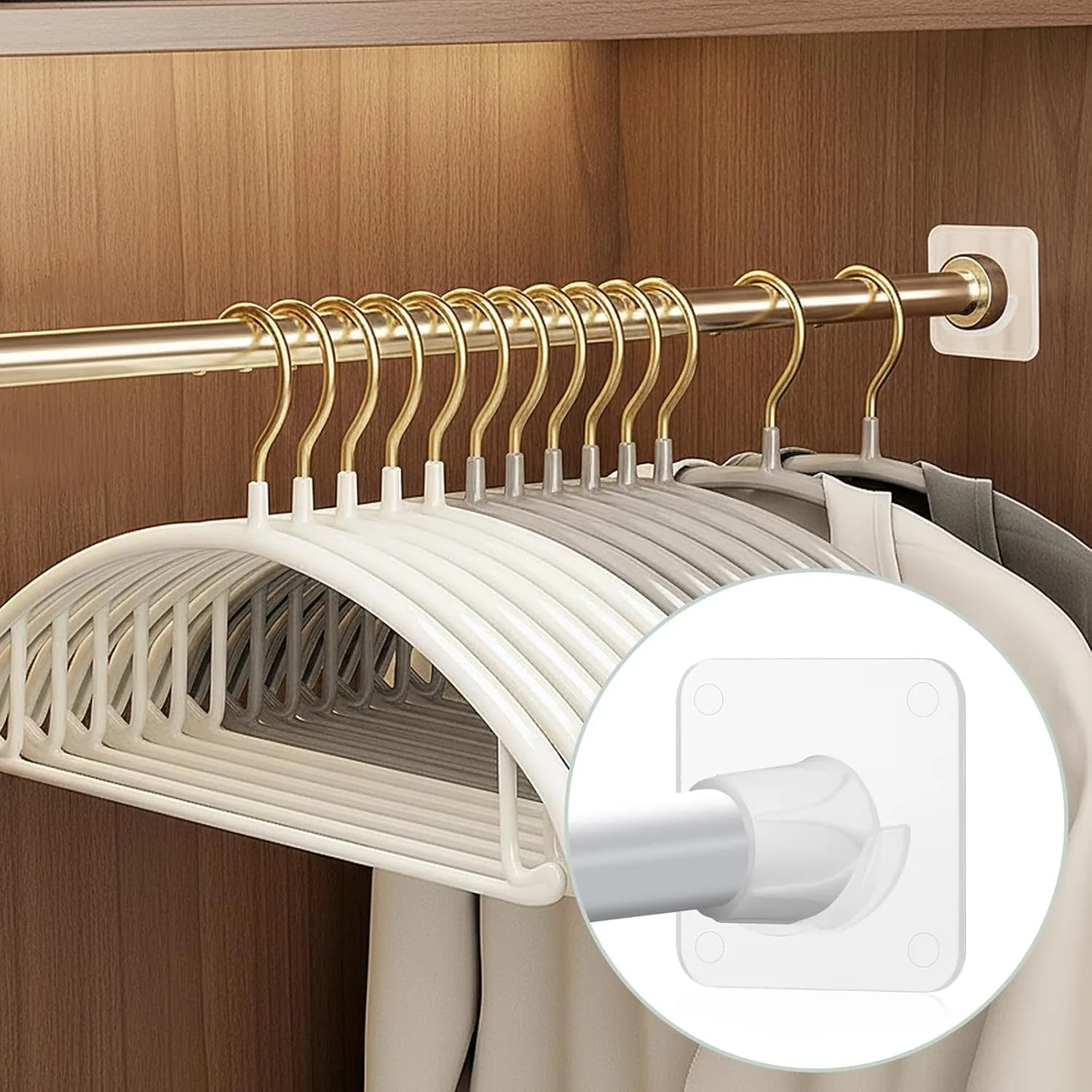 2 Pack Shower Curtain Rod Holder Shower Rod Holder with Strong Adhesive for Wall Tension Curtain Bracket No Drilling Bar Transparent Retainer Holders Pole Never Fall Down