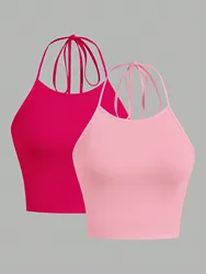 2 pcs Summer Lady Sexy backless Camisole  Fashion Solid Top Women Strap Sleeveless Thin Camisole Vest Top Simple Base Vest Tops