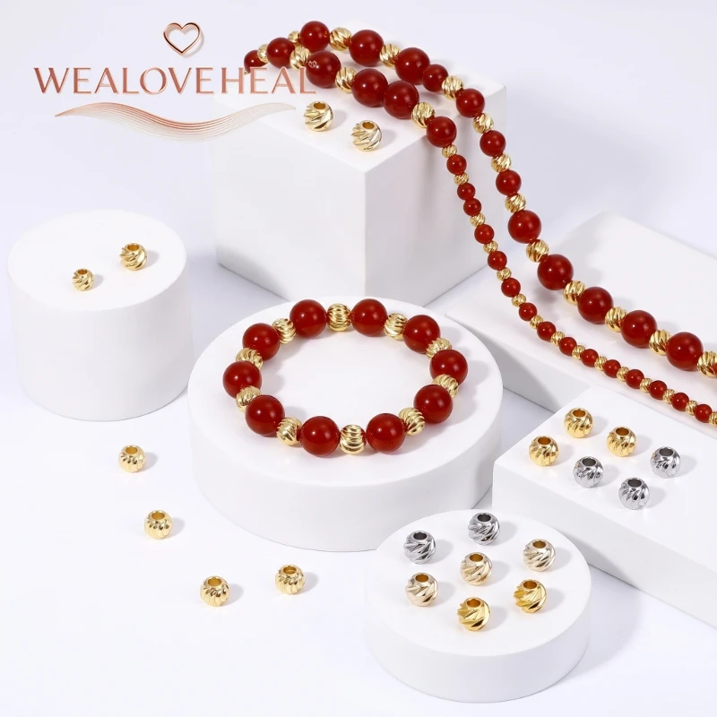 18K vergoldete Messing-Blumen-Abstandsperlen 2,5-6mm facettierte runde Metallperlen für DIY Schmuck Armbandherstellung Zubehör – Detail 15