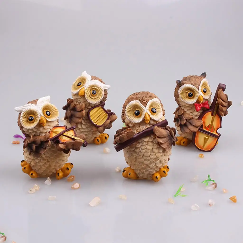 6Pce/Set Mini Owl Figurine Garden Ornament Miniature Plant Pots Micro Landscape Resin Yard Statues Outdoor Indoor Home Decor