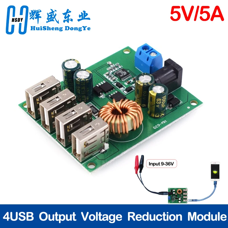 DC DC 7V-60V to 5V 5A 4 Four USB Output Buck Converter Board Step Down Power Supply Module Car Charger High Speed