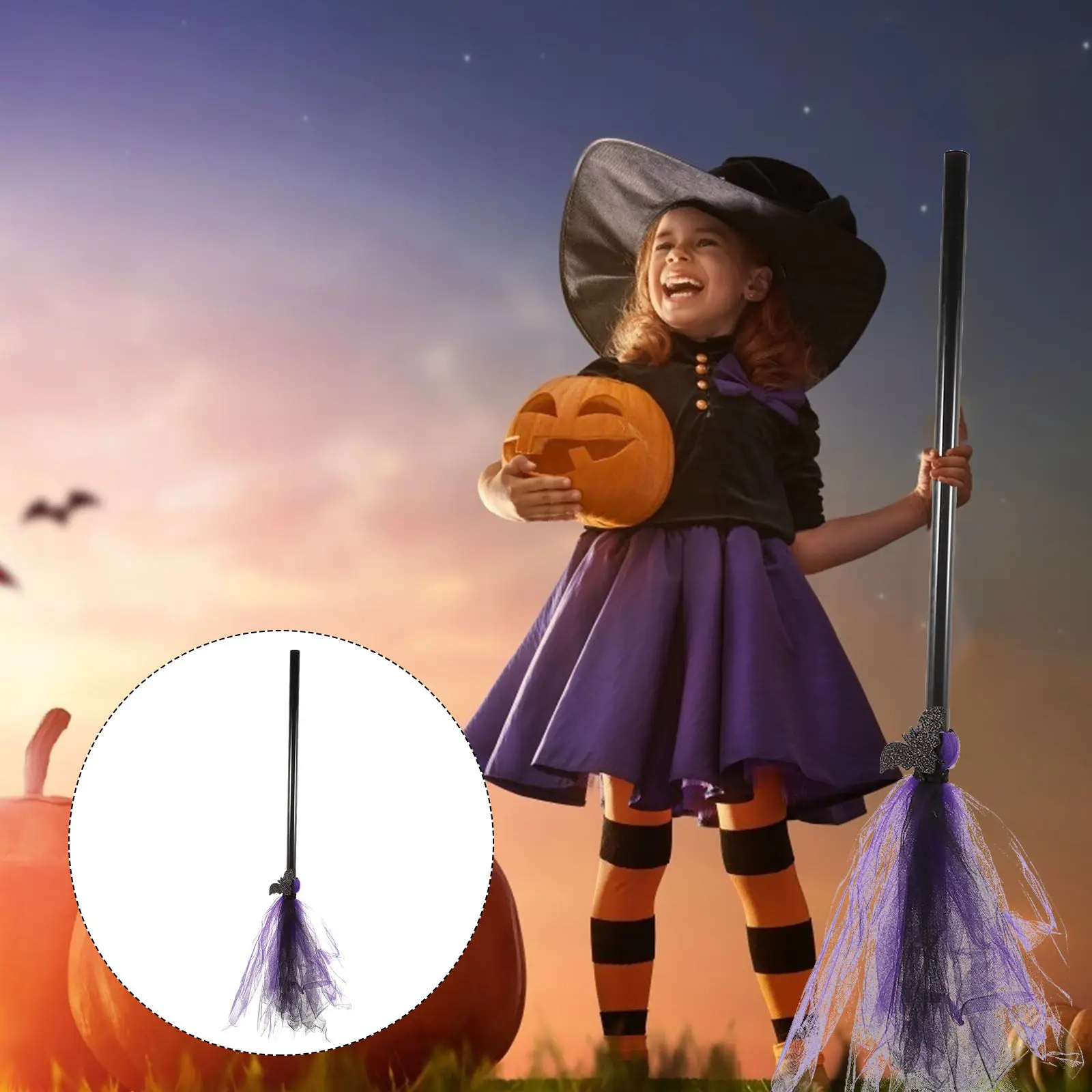 1Pcs Halloween Witch Broom Decorative Besom Prop for Costume Party Festival Decoration Gift Strong Stable Broomstick