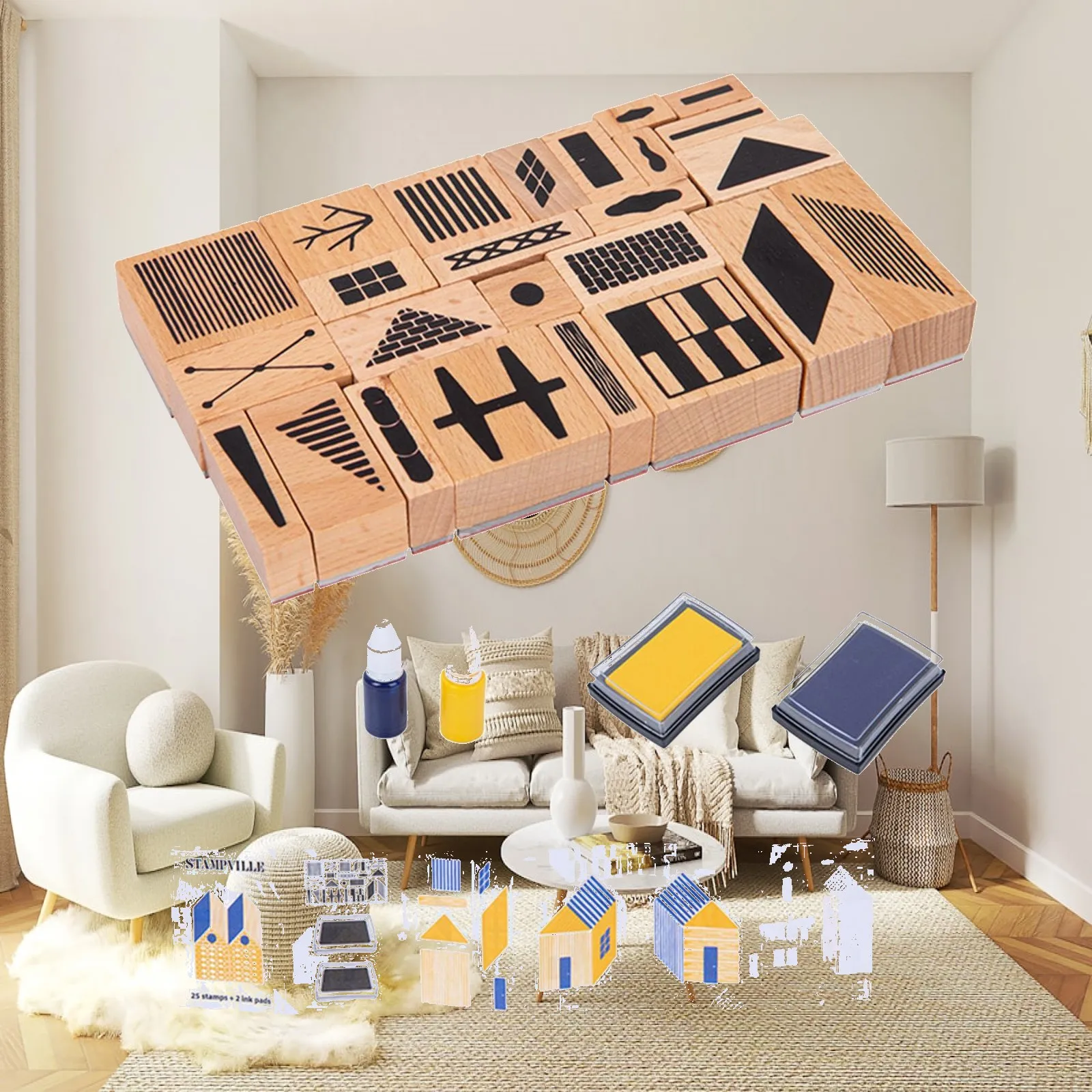 

Wooden Stamp Set Sensory Toy DIY Crafts Early Educational for Kids birthday and diary Scrapbooking Toddler