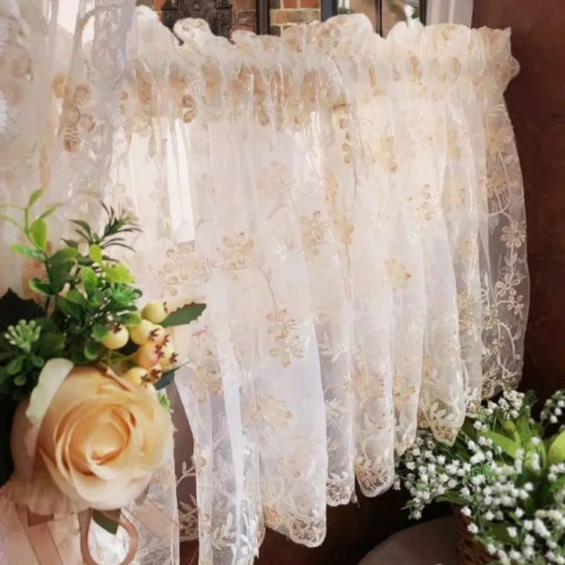 European Style Lace Semi-short Curtain Gauze Curtain Embroidery Partition Block Curtain French Style