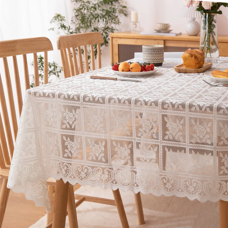 1pcs Rectangular Cut-Out Tablecloth With Bright Silk Thread, European Embroidered Floral Wedding Outdoor Picnic Cloth Decoration