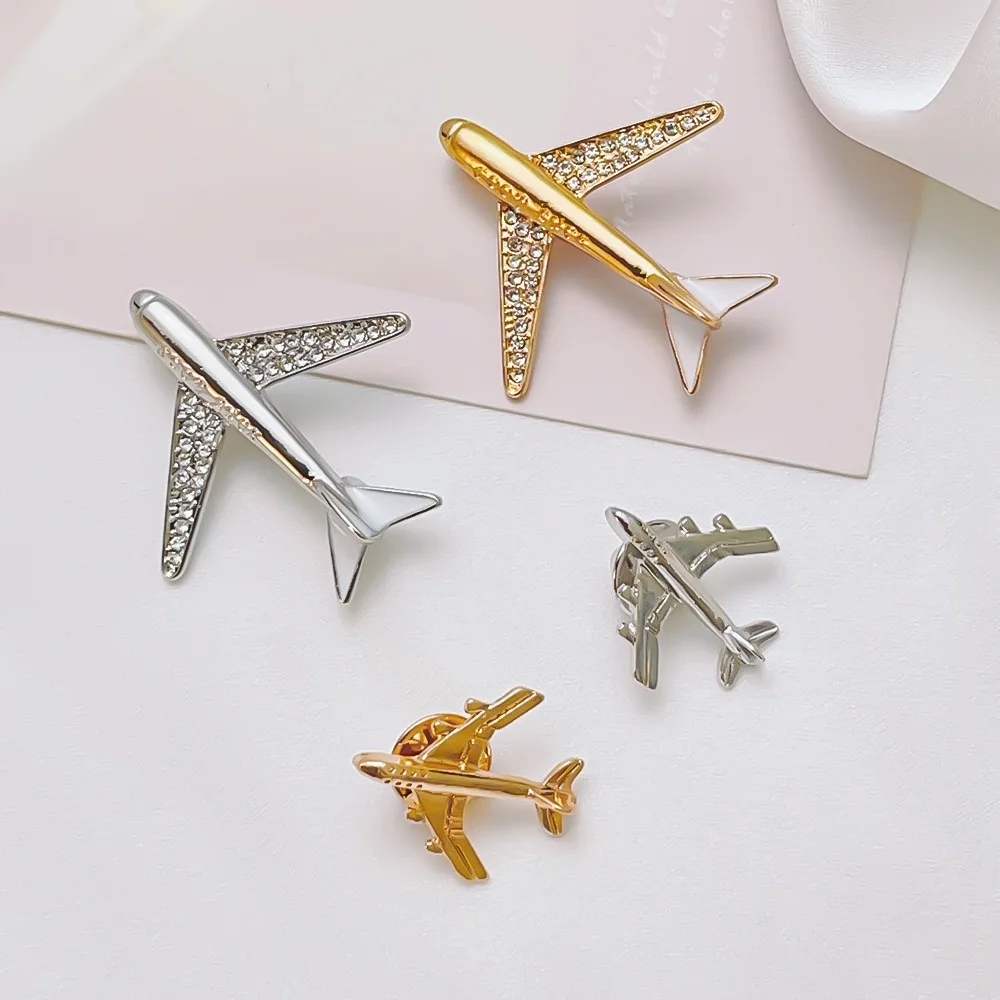 Zinc Alloy Enamel Aircraft Brooches for Women Unisex Rhinestone Pins Banquet Party Backpack Airplane Gifts Clothing Accessories