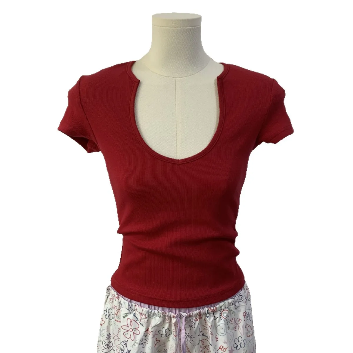 

2025 Autumn New Arrival RA Scoop Neck Cropped Slim-Fit Regular Shoulder Women's T-Shirt
