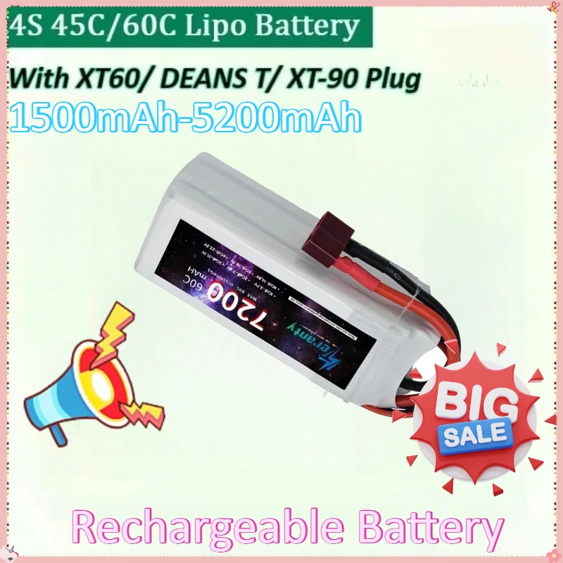 

New 1PCS 14.8V 1500mAh-5200mAh 4S 60C/45C Lipo for Drone Battery RC Aircraft Boats Cars Model Toys with XT60 DEANS T XT-90 Plug