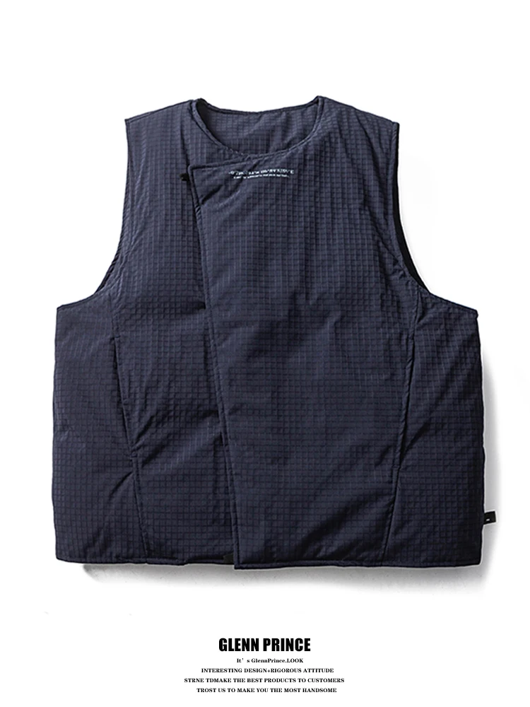 

GPstudio Japanese Sle Thin down Vest Men's Winter Outdoor Waterproof oulder Jaet Asymmetrical Zipper Youth Active Sle