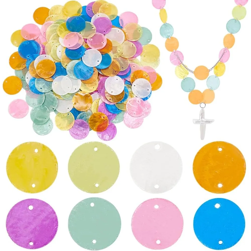 240pcs 8 Colors 20mm Round Shells Pieces with 2 Holes Natural Capiz Shell Slice Disc Coin Beads Connector Charms for making kit