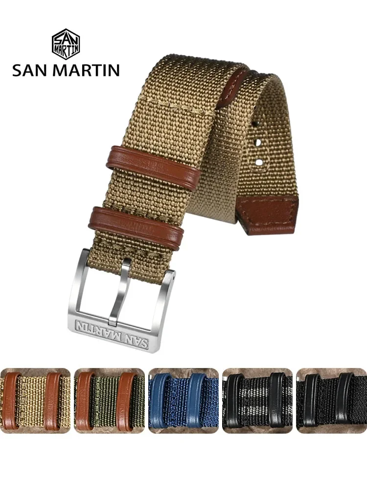 

San Martin High Quality Nylon Strap 20mm Pilot Military Watch Band Universal Type Fashion Sports Strap 316L Buckle Watch Parts