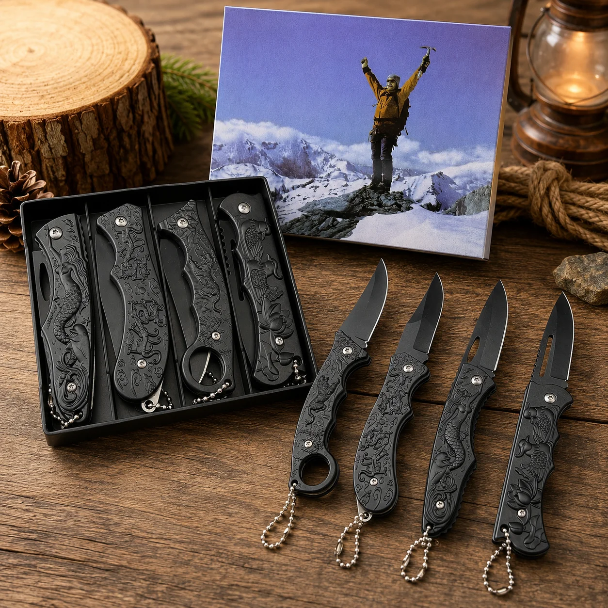 4 Pack Pocket Knife Set Folding Knife Stainless Steel Blade with Clip EDC for Outdoor Camping Hiking