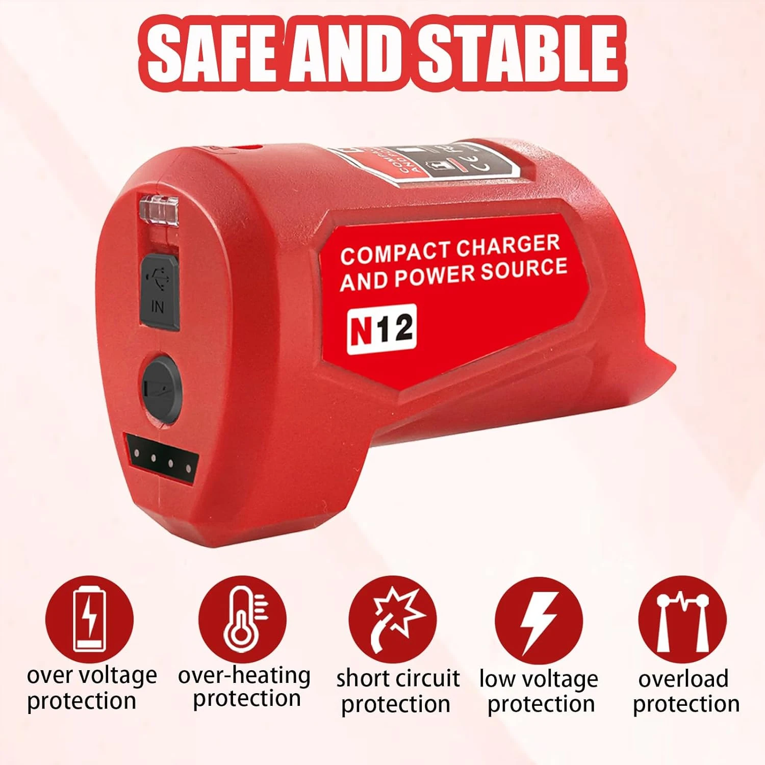 for Milwaukee 12V for M12 Battery Power Source Adapter, Power Wheel Charger Adapter with 12V DC Port for Heated Jacket