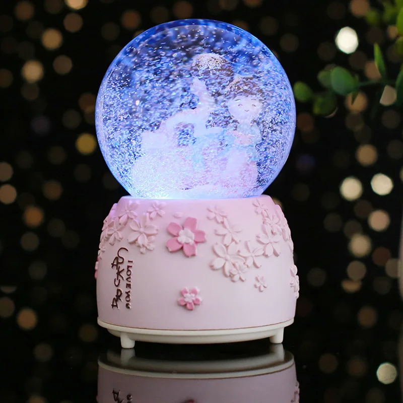 Romantic Couple Crystal Ball Music Box Room Decoration Snow Snowflake Luminous Music Box Holiday Gift Carousel  Boite Decoration