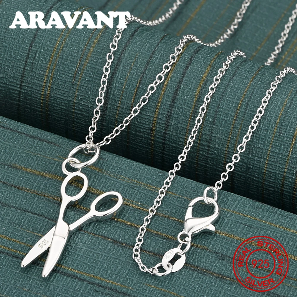 925 Sterling Silver Scissors Pendant Necklace, A Fresh And Elegant Design For Women, Perfect For Engagement Jewelry.