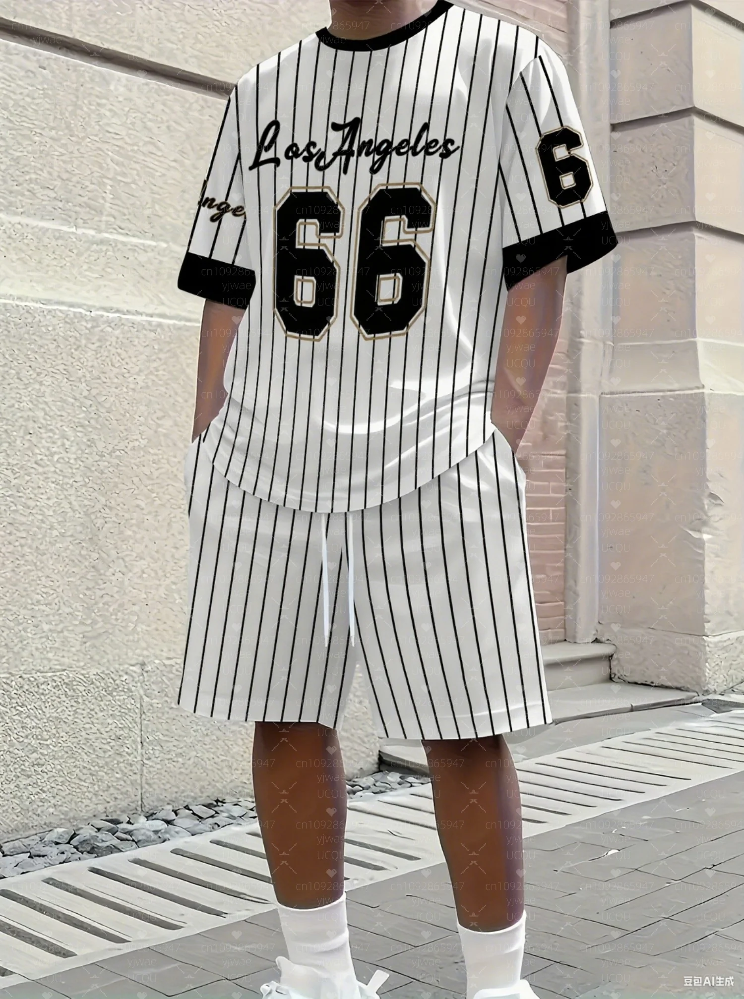 

2025 Hot Selling Summer Men 3D 66 Print Set Short Sleeve T-Shirt Shorts Set Adult Jogging Plus Size Tracksuit 2 Piece Set