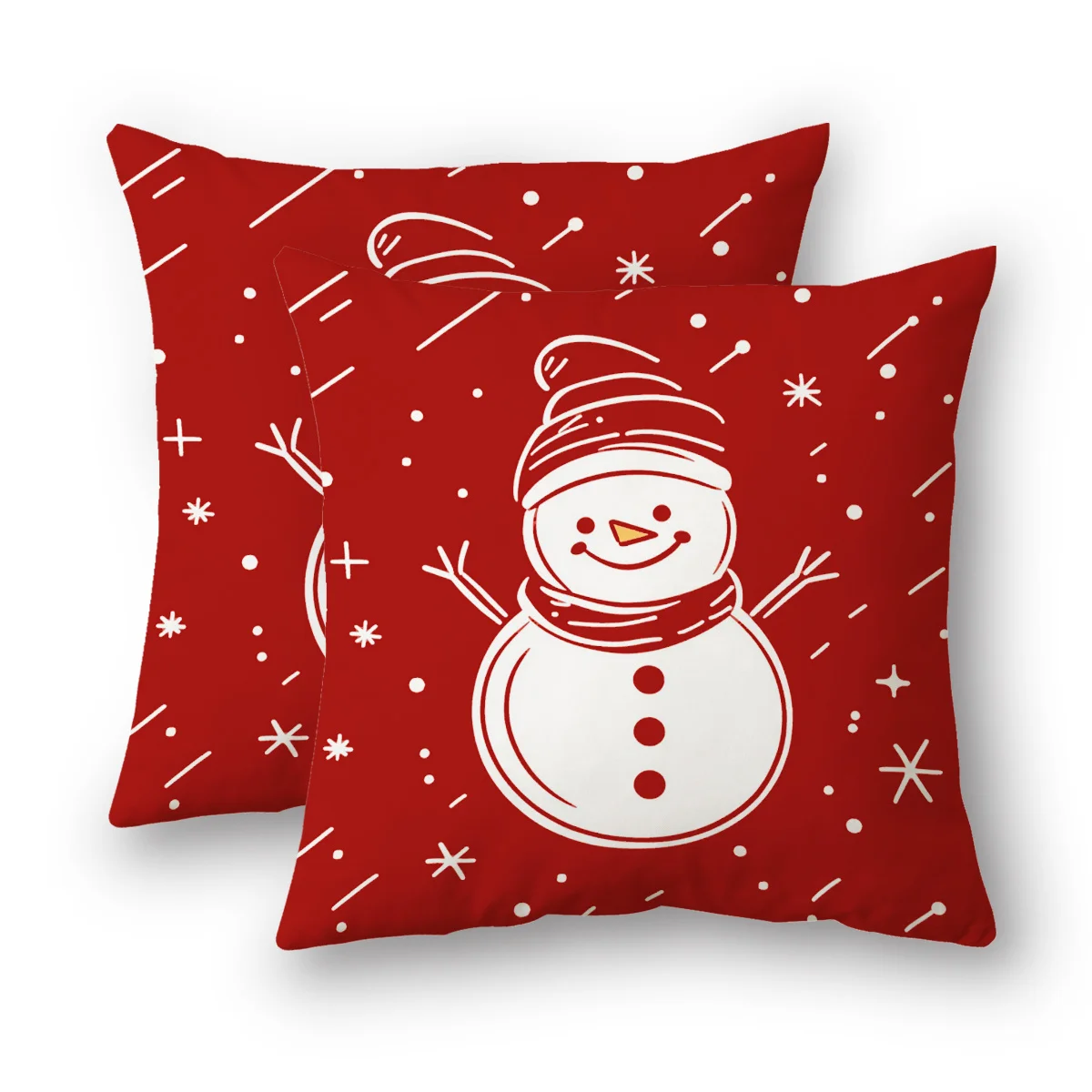 2pcs Festive Christmas Pillow Covers - Snowman Starry Night Design, Polyester, Hand Washable with Zipper Closure, 18x18 Inch