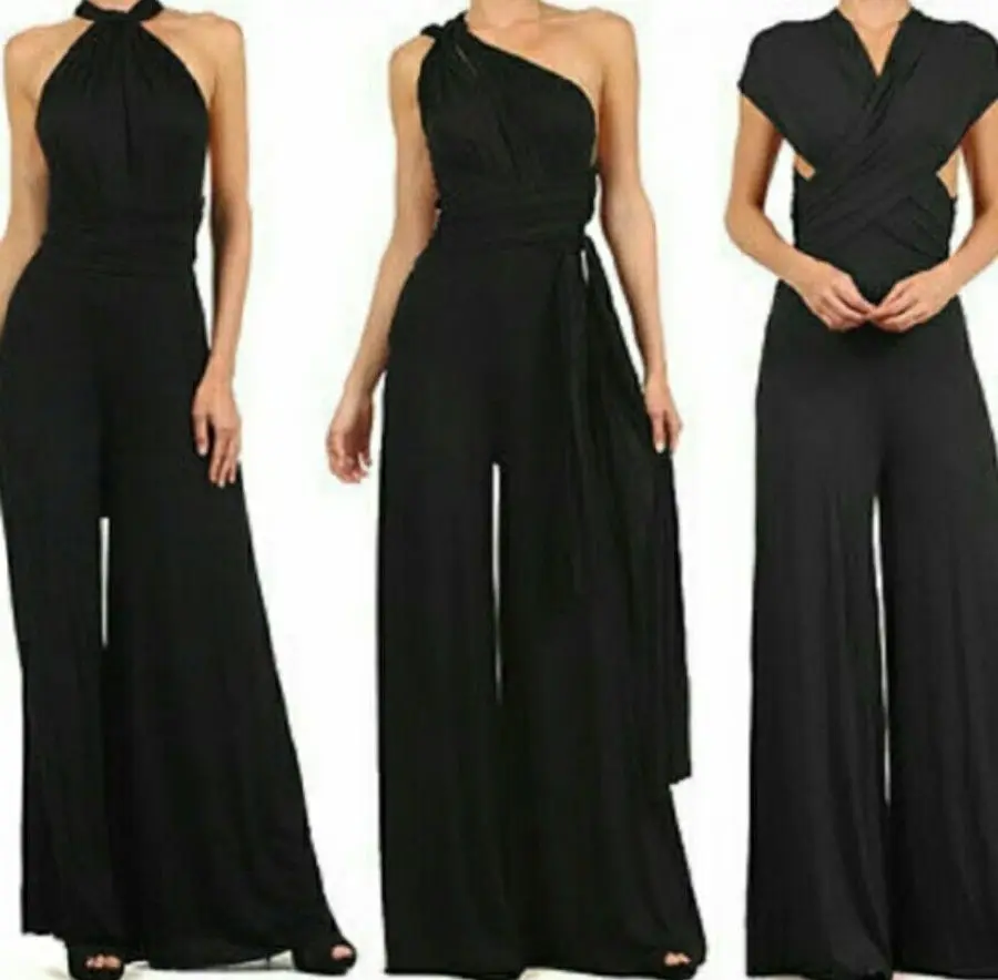 

Women Jumpsuits Overalls Sleeveless V Nec Solid Color Wide Leg Pants Office Lady Casual Flat Slim Fit Sexy Backless 2023