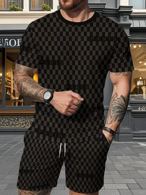 

2025 Latest Hot T-shirt Set 3D Vacation Style Trendy Various Elements Fashionable Street Men's Set Summer Top Shorts Breathable