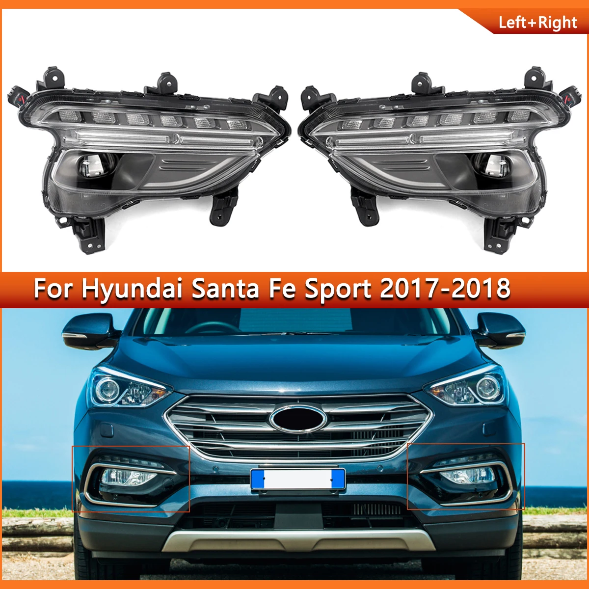 1Pair Fog Lamp Fit For 2017 2018 Hyundai Santa Fe Sport LED Fog Lights Lamps Left+Right Side