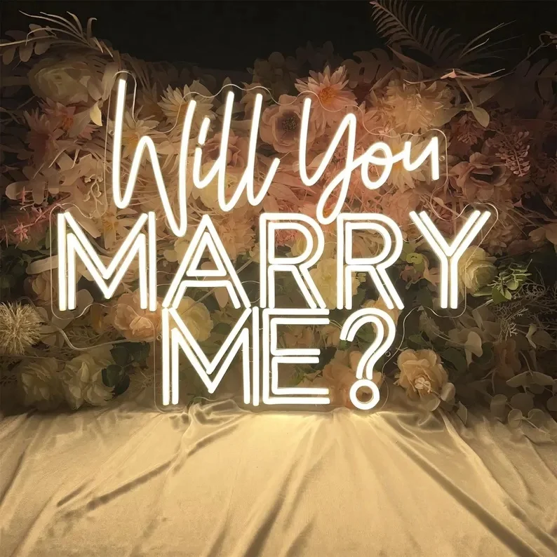 나와 결혼할래? LED 네온 사인, 사용자 정의 약혼 파티 결혼 제안 네온 불빛 장식 웨딩 잔디 벽 배경 장식