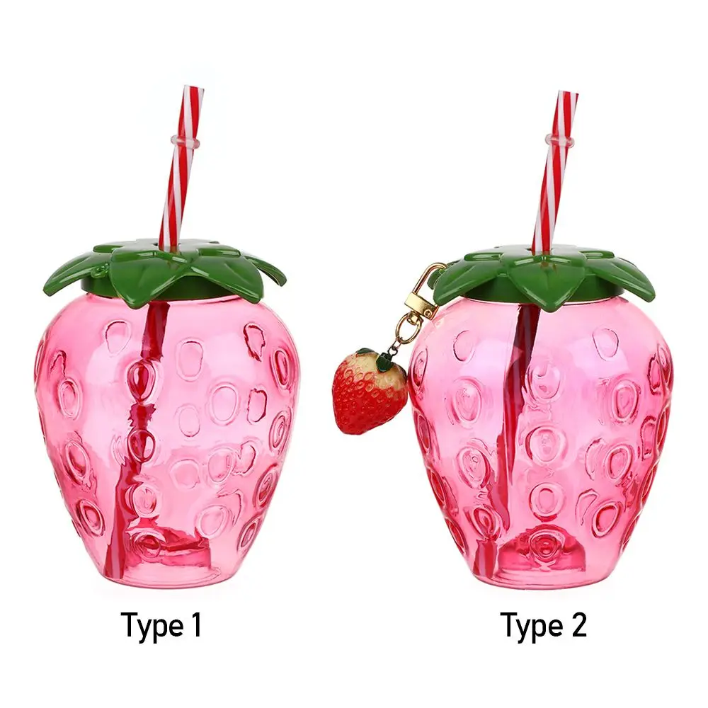 Summer Food Grade Plastic Tea Milk Coffee Cartoon Drinkware With Lid Strawberry Straw Cup Drinking Water Bottle