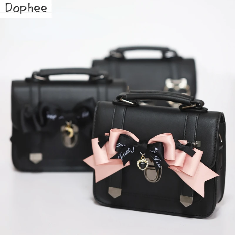 

Dophee Original Landmine Series Japan Girls Bow Satchel JK Uniform Bag Lolita Love Diamonds One Shoulder Crossbody Handbag Black