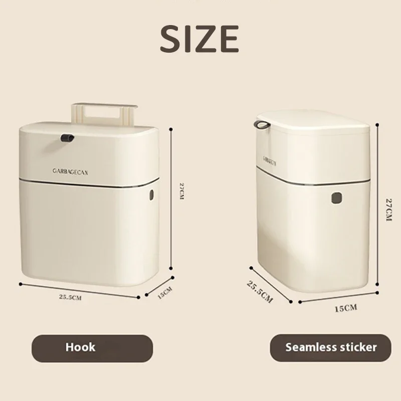 Wall Mounted Hanging Trash Bin 10L Ins Seam Design Waterproof Rubbish Can with Lid Household Kitchens Cabinet Toilet Basket