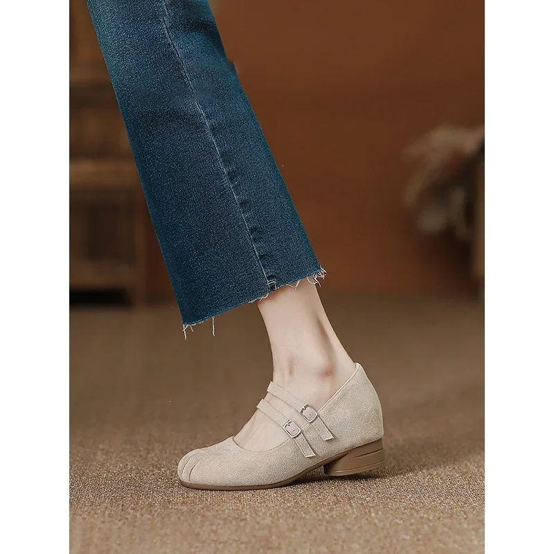 Height Increase Women Shoes Cross Strap Shoes Petite Women Comfortable Chunky Heel Mary Jane Shoes