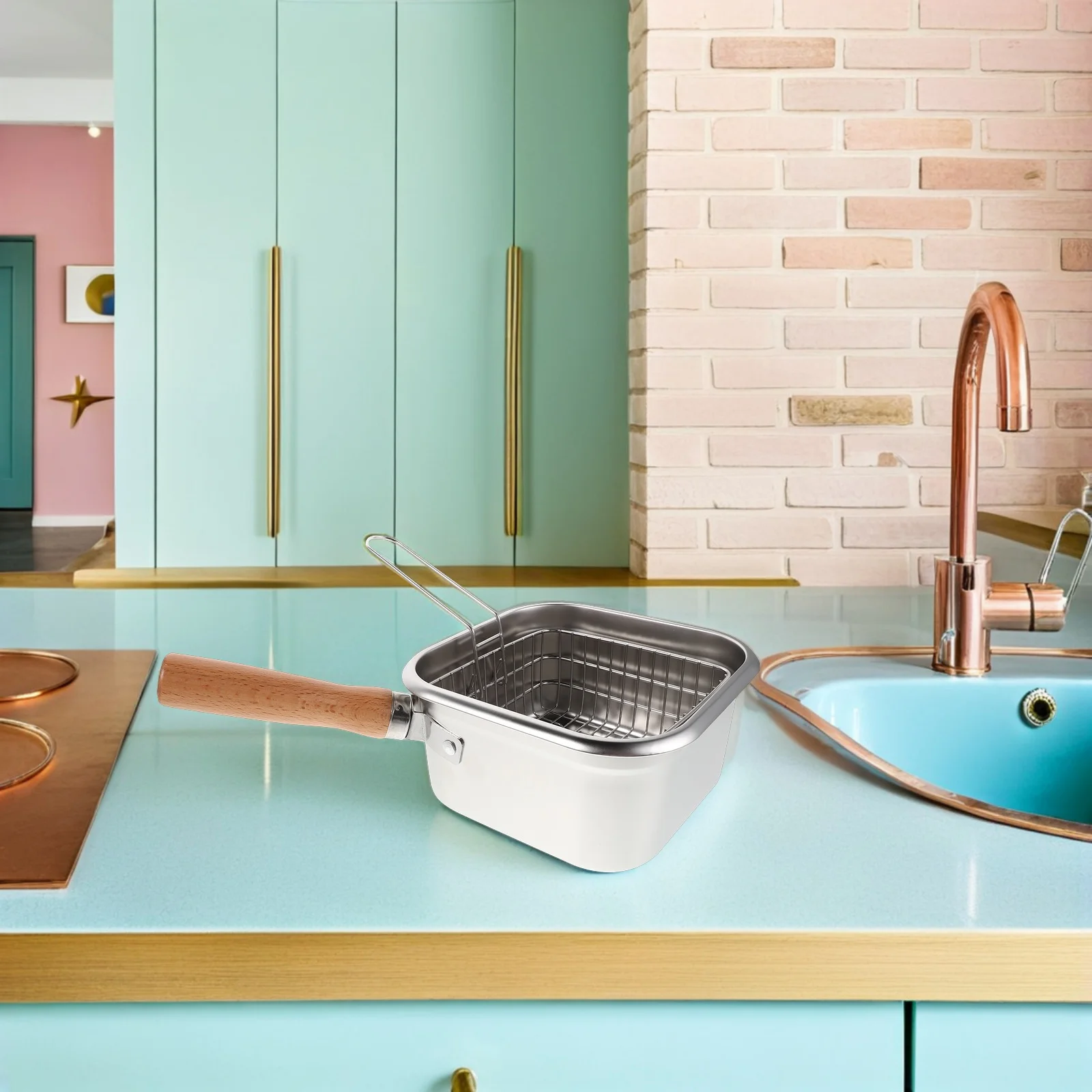 

Портативная фритюрница, мини-сковорода из нержавеющей стали для кемпинга, пикников, небольших кухонь, многофункциональная масляная фритюрница