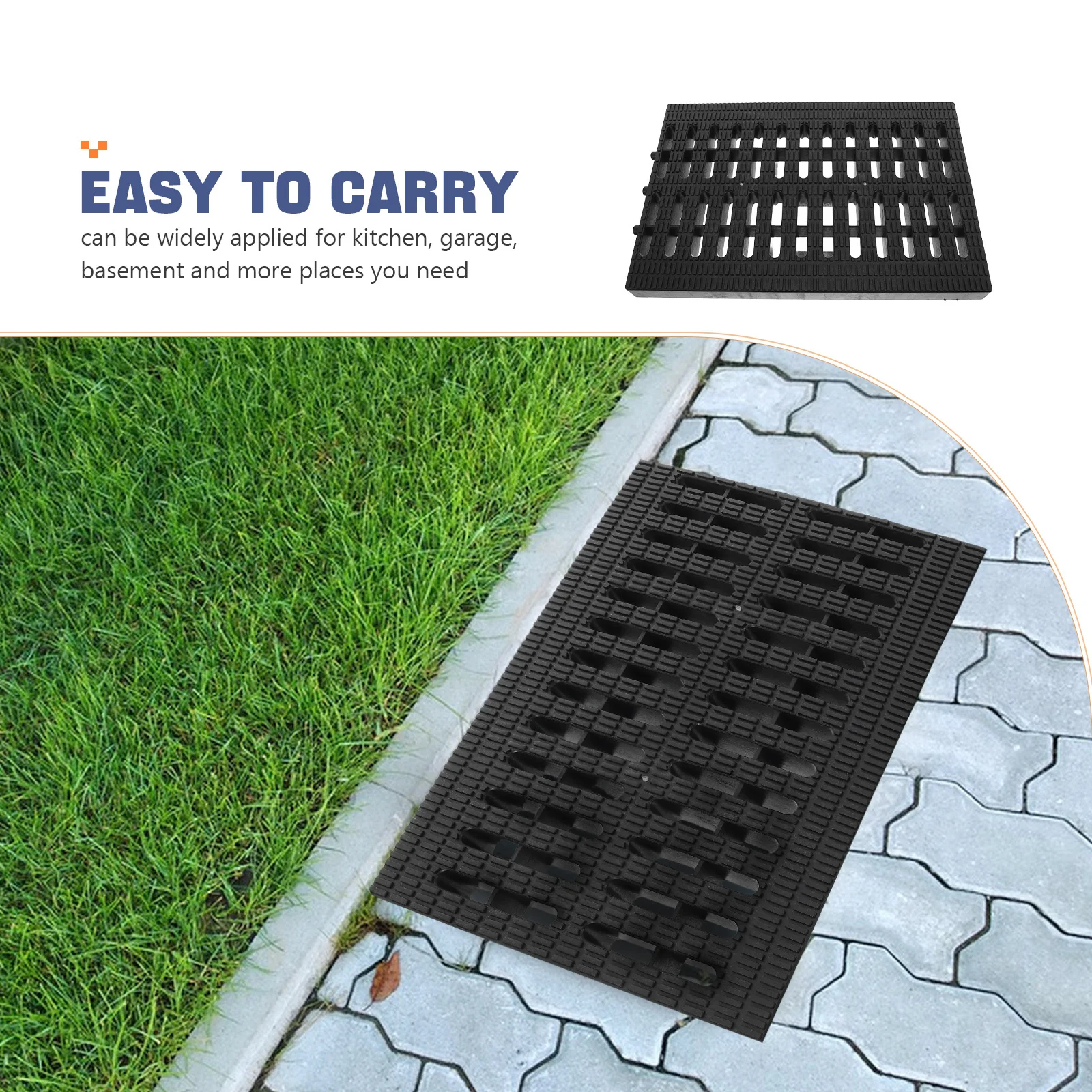 Rectangular Plastic Drain Grate Outdoor Trench Drainage Cover with Debris Prevention for Garage Kitchen Basement Area