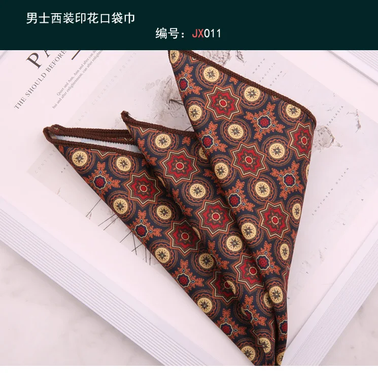 2Pcs Men's Pocket Towel Breast Handkerchief Business Suit Groom Digital Single-sided Printed Large Square