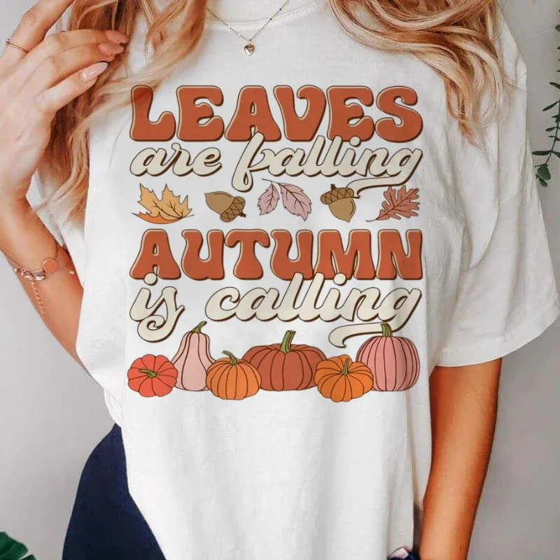 

Футболка женская с принтом тыквы и надписью, повседневный модный топ свободного покроя с круглым вырезом, с коротким рукавом, в стиле 90-х