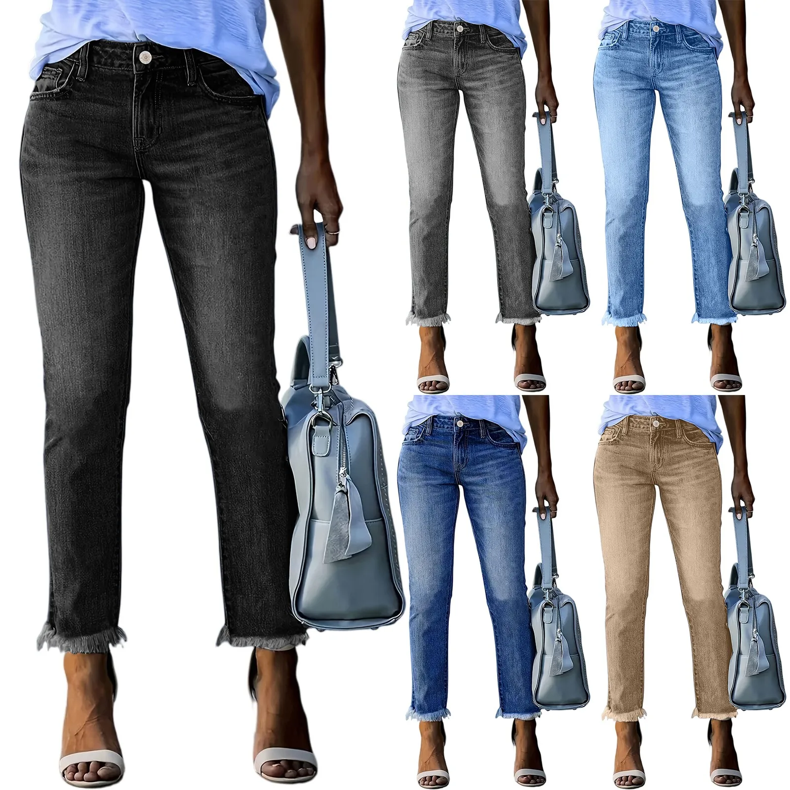 Streetwear Fashion Women Skinny Pencil Jeans Korean Clothing Cropped Pants Spring Summer High Waist All-match Casual Trousers
