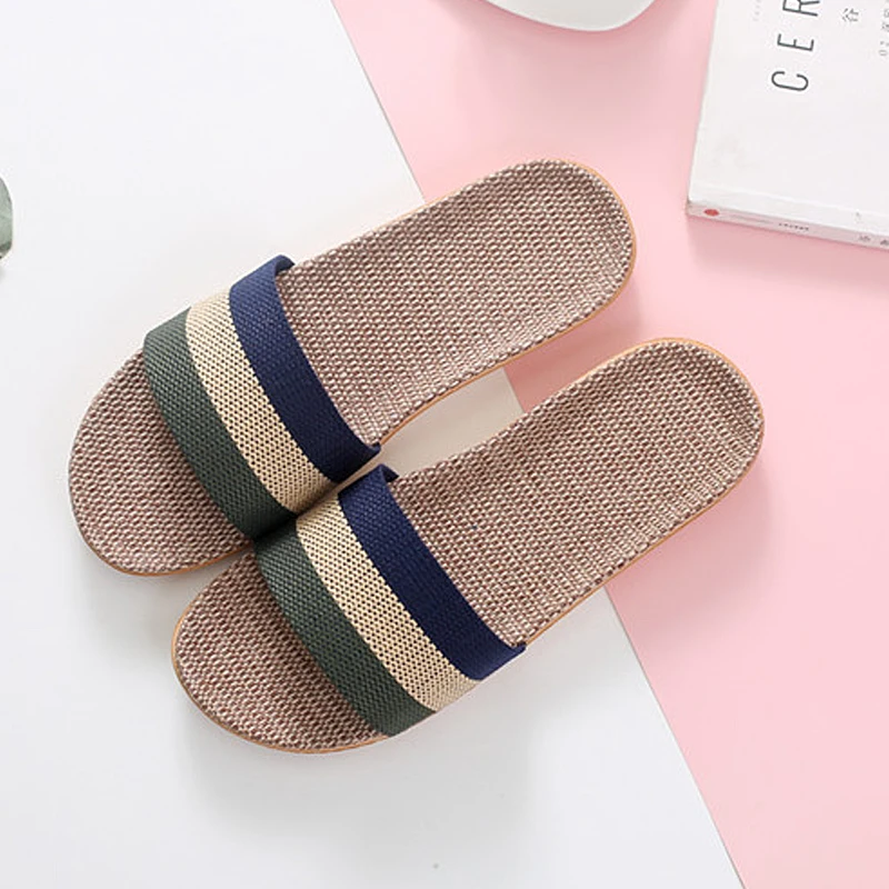 Women's Breathable Summer Slippers Indoor House Slides Anti-Slip Odor-Resistant Cotton-Linen Comfort for All Seasons