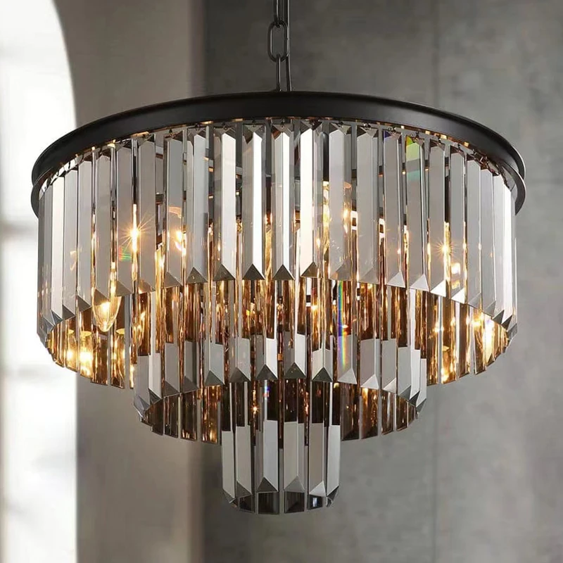 

Modern Crystal Chandelier light Elegant K9 crystal Smoky Gray Suspension Lamparas for Cafe Restaurant Hotel living dining room