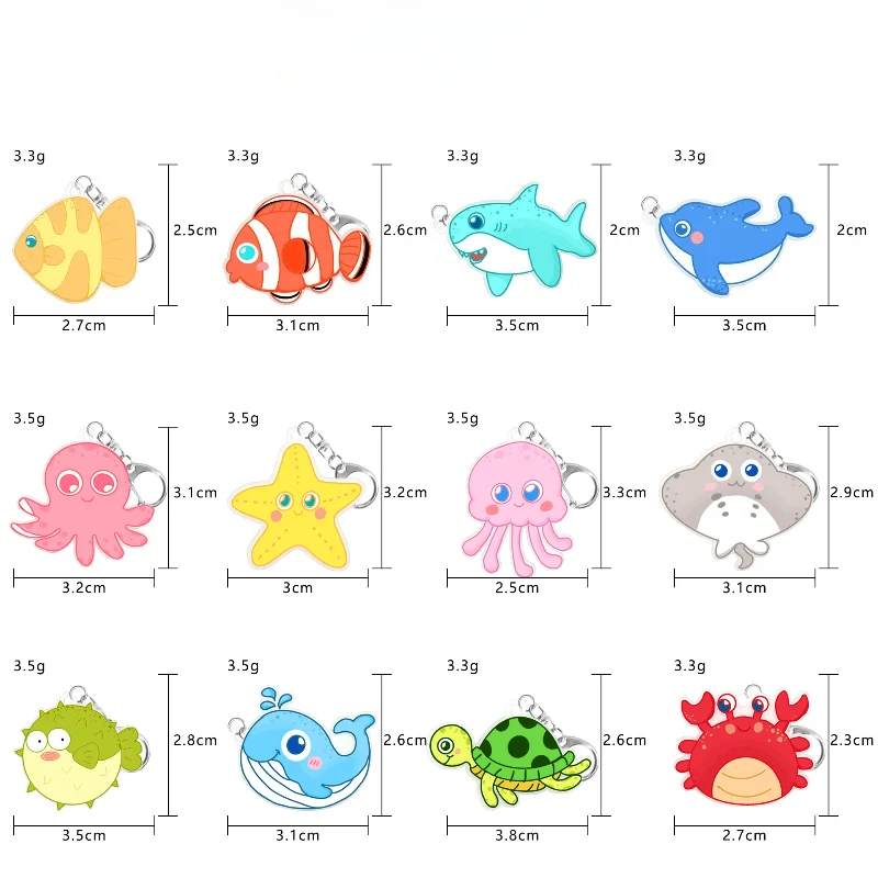 Marine Animal Keychain New Cartoon Acrylic Backpack  Pendant Decoration Birthday Gift for Boys and Girls Random Style 1pcs