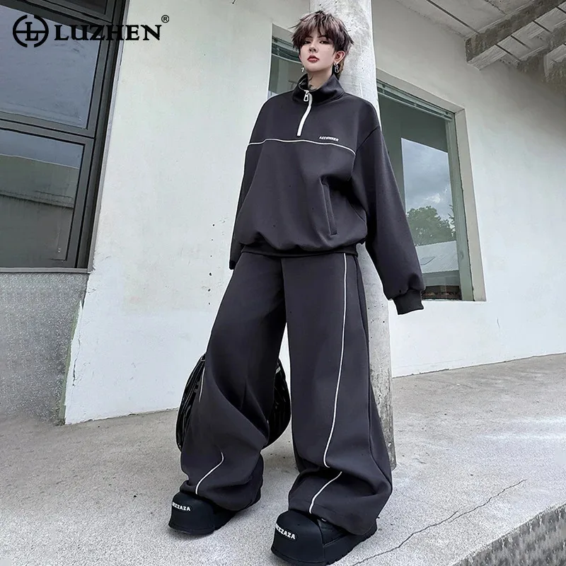 

LUZHEN Fashion Street Sports Two-piece Sets Men's 2025 Autumn Zipper Stand Neck Sweatshirt Original Loose Casual Pants JY4061