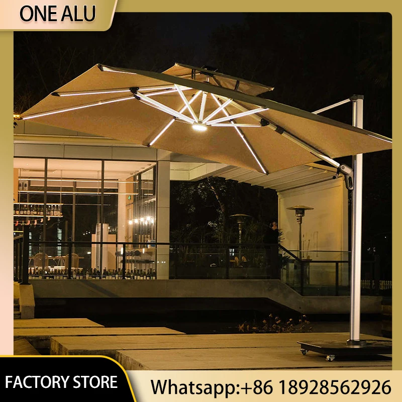 

Offset Cantilever Patio Umbrella with LED Lights,Aluminum Outdoor Parasol with Rolling Base,UV50+ Waterproof
