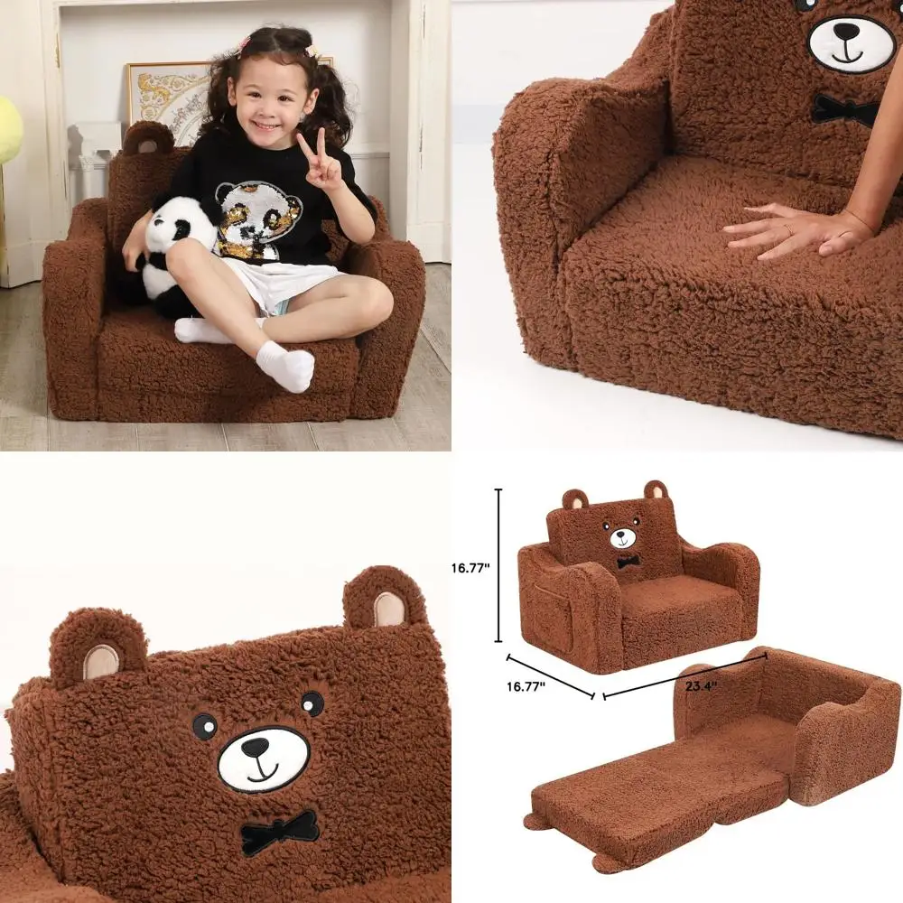 

Convertible 2-in-1 Sofa and Play Lounger for Toddlers, Children, Brown